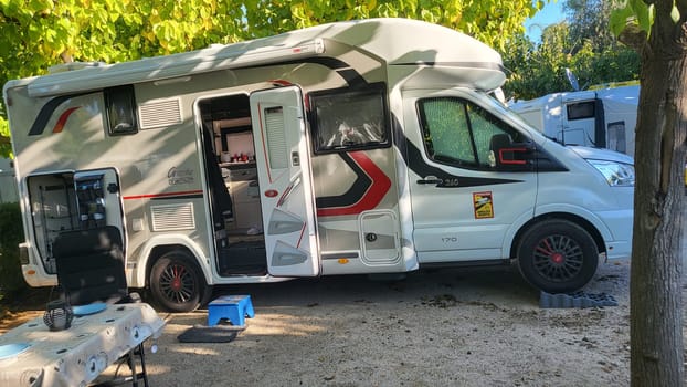 PENISCOLA,SPAIN - NOVEMBER 10.2022  Peniscola ,Spain - 10.2022: RV park and campsite in Peniscola at Camping Eden directly on the beach of Peniscola