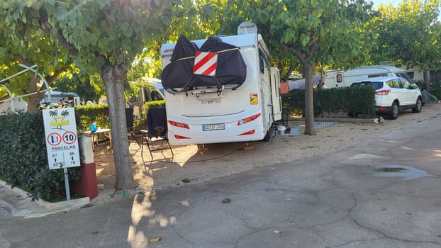 PENISCOLA,SPAIN - NOVEMBER 10.2022  Peniscola ,Spain - 10.2022: RV park and campsite in Peniscola at Camping Eden directly on the beach of Peniscola