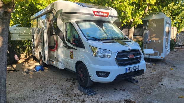 PENISCOLA,SPAIN - NOVEMBER 10.2022  Peniscola ,Spain - 10.2022: RV park and campsite in Peniscola at Camping Eden directly on the beach of Peniscola