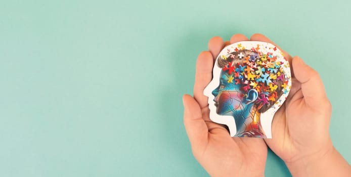 ADHD, attention deficit hyperactivity disorder, mental health, head of a child with colorful jigsaw or puzzle pieces