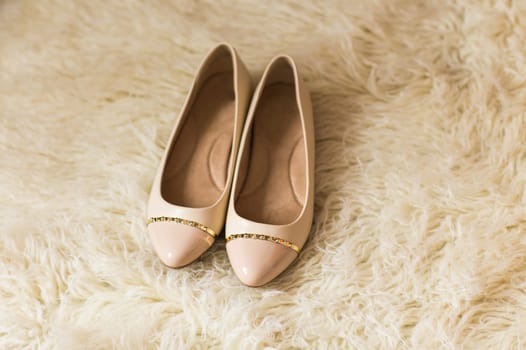 Beige female shoes. top view. women's shoes
