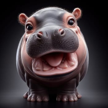 cute and adorable baby hippo with mouth open on black background generative ai