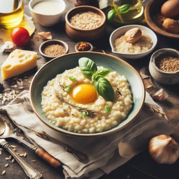 delicious traditional creamy italian risotto in a rustic setting generative ai