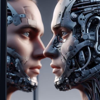 headshot portrait of a person with futuristic humanoid robot generative ai