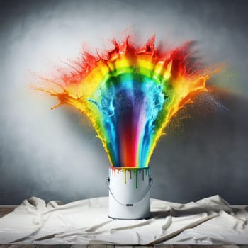 bright and colorful rainbow paint explosion out of the can about to hit the wall generative ai