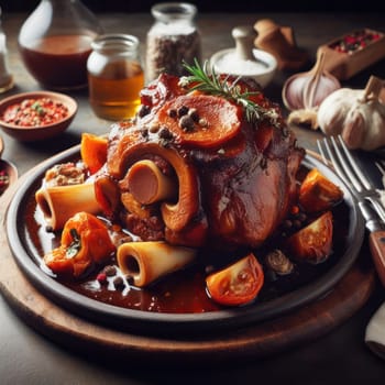 delicious traditional italian osso buco in a rustic setting generative ai