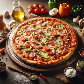 delicious traditional italian pizza in a rustic setting generative ai