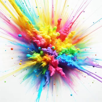 multicolored rainbow powder paint explosion on white background generative ai