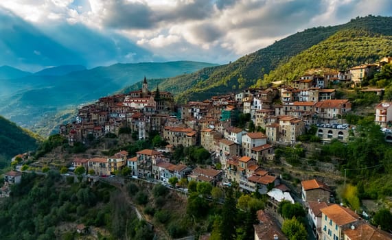 View of Apricale in the Province of Imperia, Liguria, Italy.