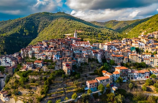 View of Apricale in the Province of Imperia, Liguria, Italy.