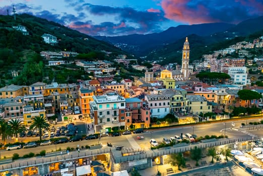 Aerial view of Moneglia, a tourist resort on the Riviera di Levante, Liguria, Italy