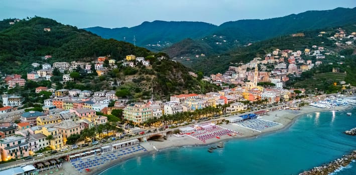 Aerial view of the Moneglia, a tourist resort on the Riviera di Levante, Liguria, Italy