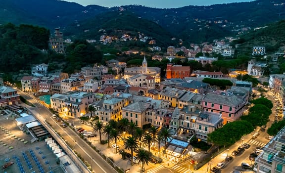Aerial view of Moneglia, a tourist resort on the Riviera di Levante, Liguria, Italy