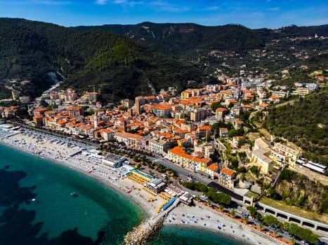 Aerial view of Noli on the Italian Riviera in the province of Savona, Liguria, Italy