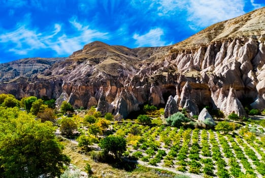 View of Zelve Valley in Cappadocia, Turkey. UNESCO World Heritage Site.