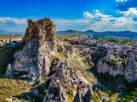View of Uchisar Castle in Nevsehir Province in Cappadocia, Turkey.