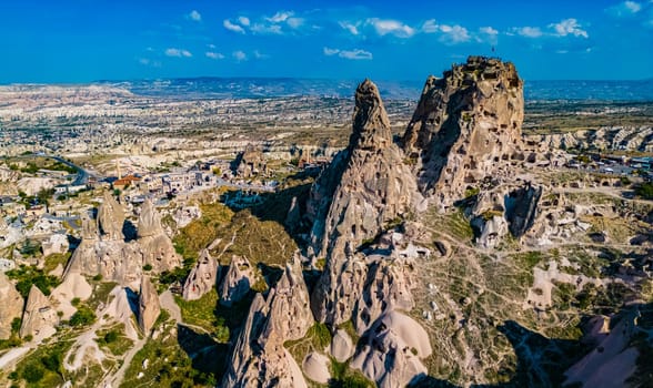 View of Uchisar Castle in Nevsehir Province in Cappadocia, Turkey.