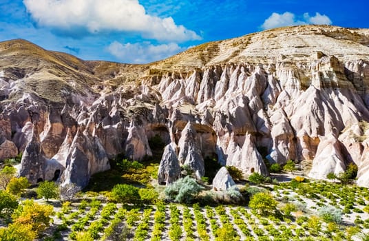 View of Zelve Valley in Cappadocia, Turkey. UNESCO World Heritage Site.