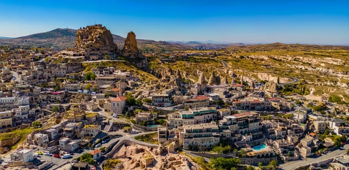 View of Uchisar Castle in Nevsehir Province in Cappadocia, Turkey.