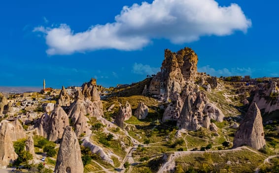 View of Uchisar Castle in Nevsehir Province in Cappadocia, Turkey.