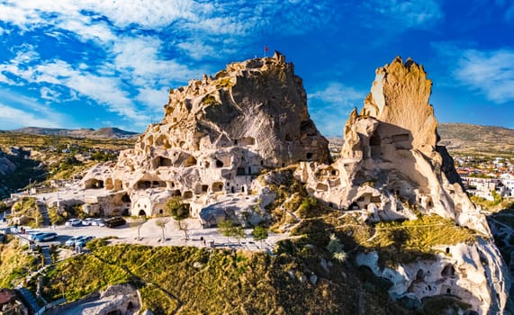 View of Uchisar Castle in Nevsehir Province in Cappadocia, Turkey.