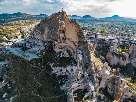 View of Uchisar Castle in Nevsehir Province in Cappadocia, Turkey.