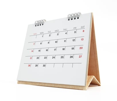 Desktop calendar isolated on white background. 3D illustration.