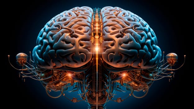Wired brain - next step to artificial intelligence and circuit board human brain. Concept of artificial intelligence and cyber technology. AI generated