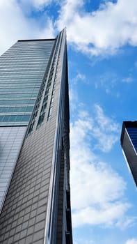 high skyscrapers on the background of the blue sky