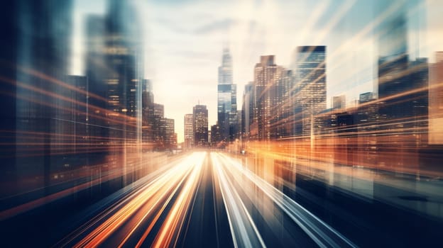 cityscape with blurred background and light trails - AI generative