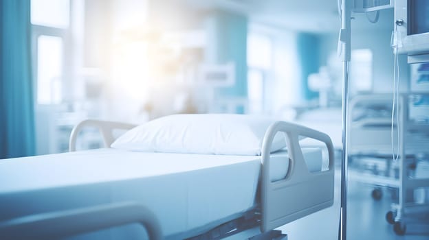 hospital room with white beds and a blue blurred background -AI generative