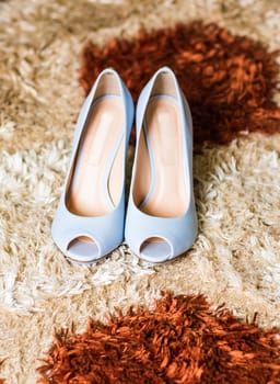 blue woman beautiful shoes on high heels