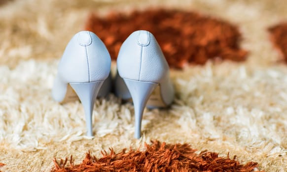 blue woman beautiful shoes on high heels