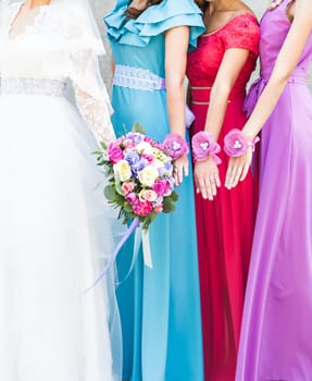 Close up of bride and bridesmaids bouquet.