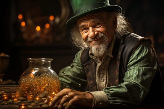 Leprechaun man with green hat and beard, St. Patrick´s day, irish holiday, mythology of Ireland