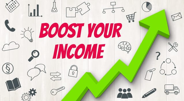 Ascending arrow with icons - Boost your income