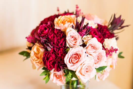 Wedding bouquet close-up. Bridal fresh bouquet, wedding flowers