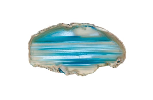 Brazilian blue agate, sectioned and polished. Isolated over white background