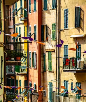 RIOMAGGIORE, ITA - SEP 17, 2023: Architecture of Riomaggiore in Liguria, Italy