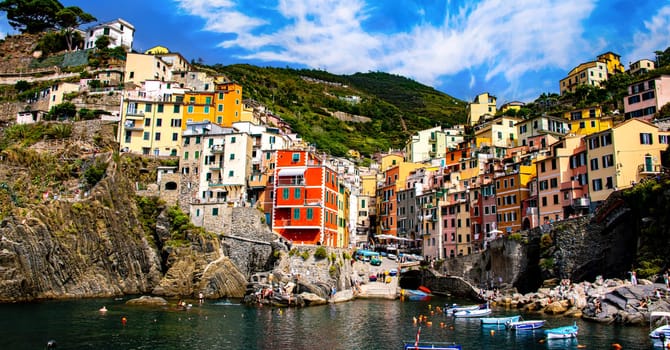 RIOMAGGIORE, ITA - SEP 17, 2023: Architecture of Riomaggiore in Liguria, Italy