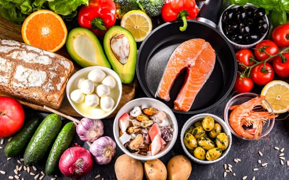 Food products representing the Mediterranean diet which may improve overall health status