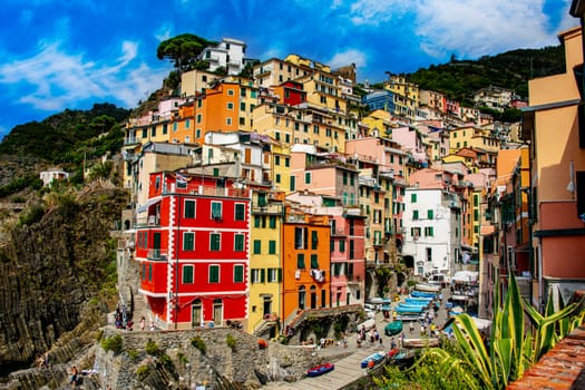 RIOMAGGIORE, ITA - SEP 17, 2023: Architecture of Riomaggiore in Liguria, Italy