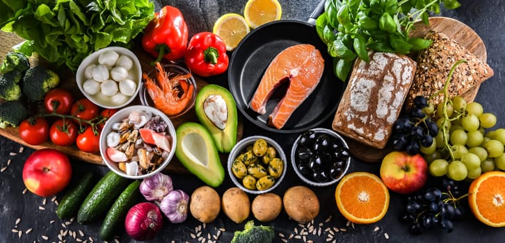 Food products representing the Mediterranean diet which may improve overall health status