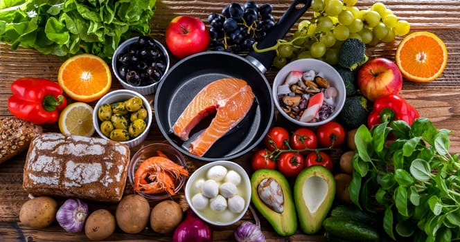 Food products representing the Mediterranean diet which may improve overall health status