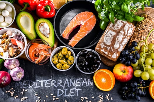 Food products representing the Mediterranean diet which may improve overall health status