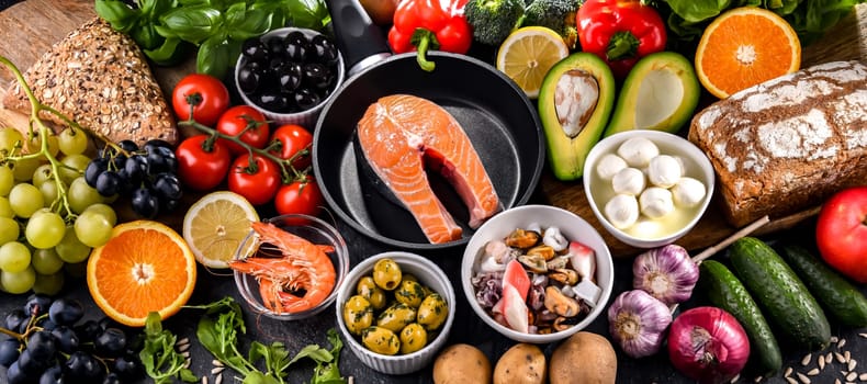 Food products representing the Mediterranean diet which may improve overall health status