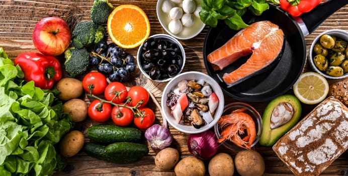 Food products representing the Mediterranean diet which may improve overall health status