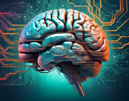 Human brain connected to printed circuit as a main processor