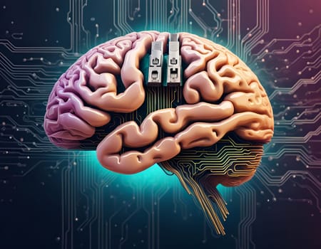 Human brain connected to printed circuit as a main processor