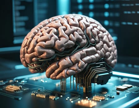 Human brain connected to printed circuit as a main processor
